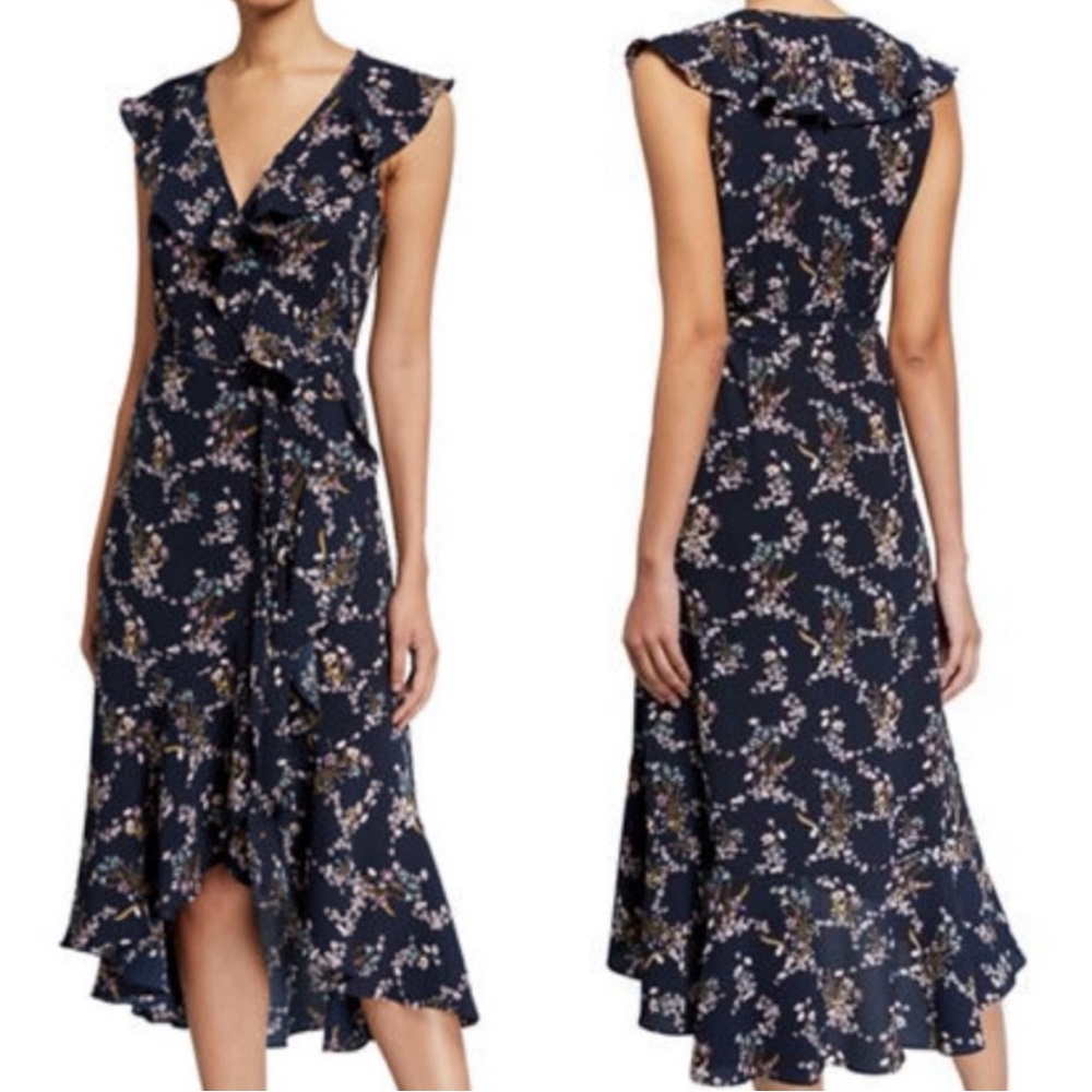 Max Studio Sleeveless Floral Wrap Midi Dress